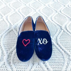 Banana Republic Blue Velvet XO Heart Loafers Size 7